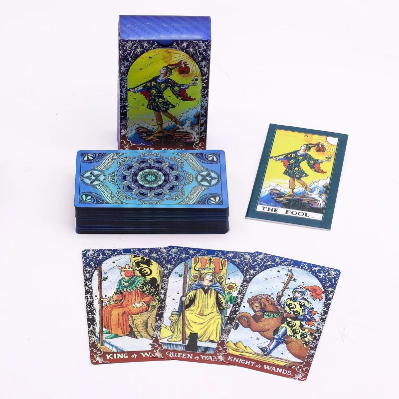 Blue Foil Tarot Card Set - Mandala - with booklet Cards & Reading Cloths