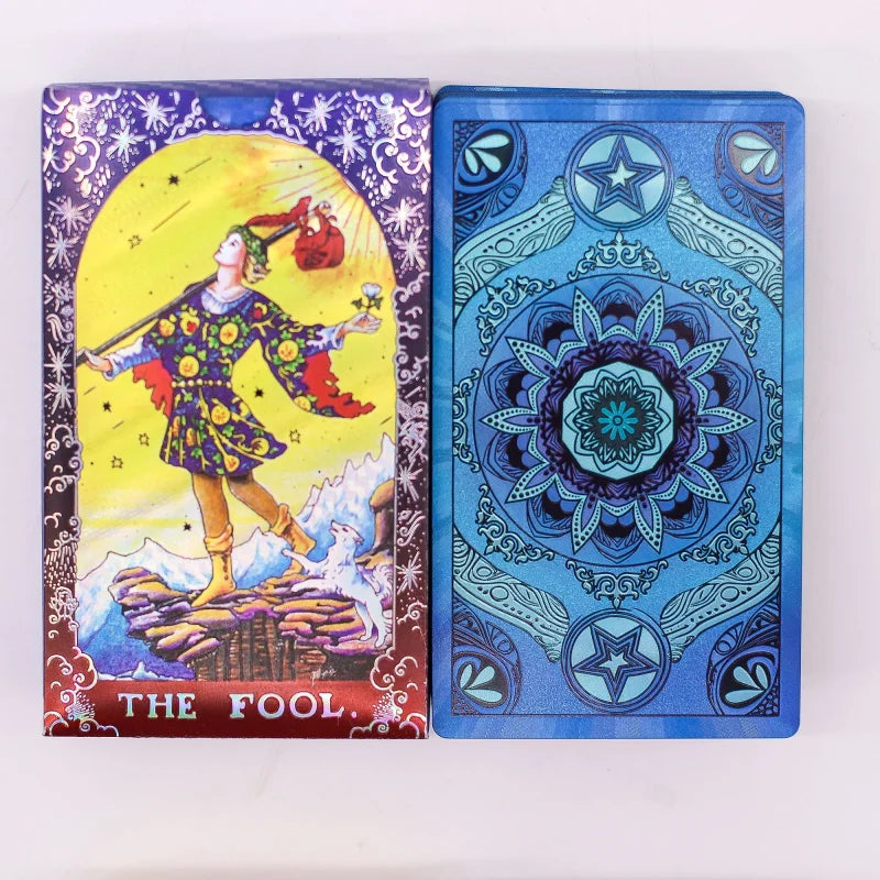 Blue Foil Tarot Card Set - Mandala - with booklet Cards & Reading Cloths