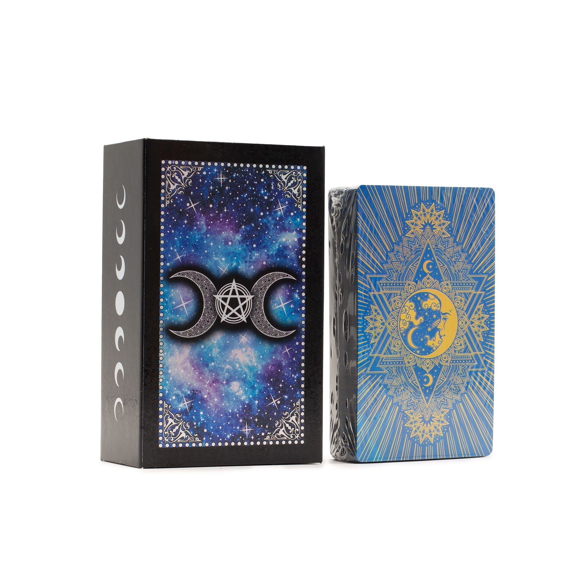 Blue Foil Tarot Card Set - Moon Face - with booklet Cards & Reading Cloths