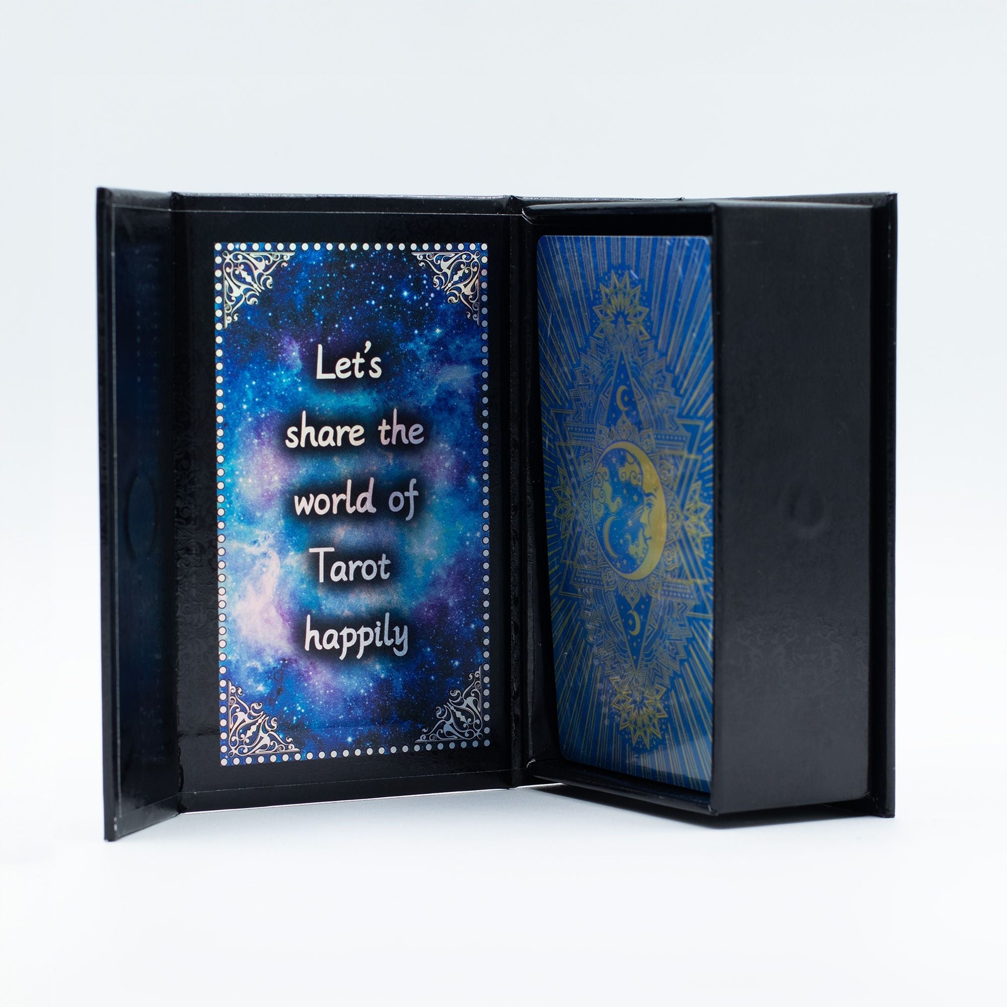 Blue Foil Tarot Card Set - Moon Face - with booklet Cards & Reading Cloths