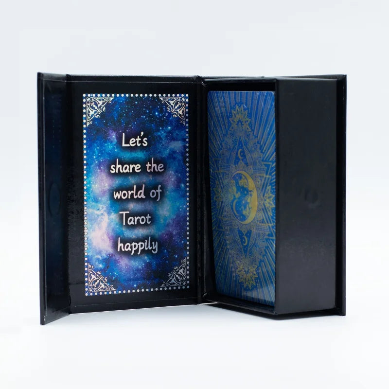 Blue Foil Tarot Card Set - Moon Face - with booklet Cards & Reading Cloths