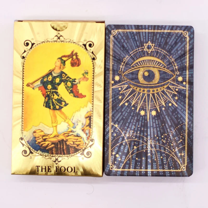 Blue & Gold Foil Tarot Card Set - All Seeing Eye - with booklet Cards Reading Cloths