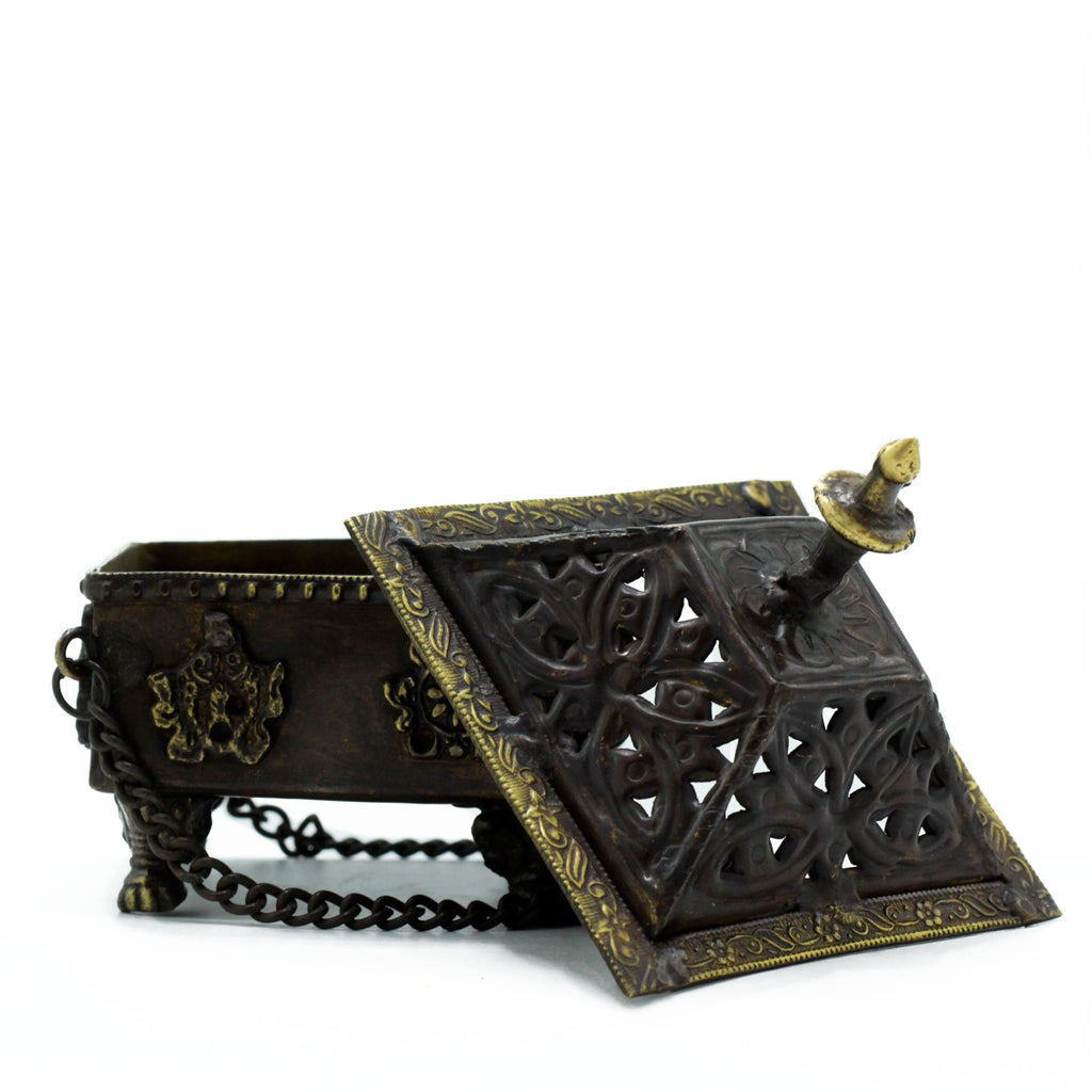 Brass Tibetan Burner - Eight Symbols Square Hanging Pot From Witch, Please!