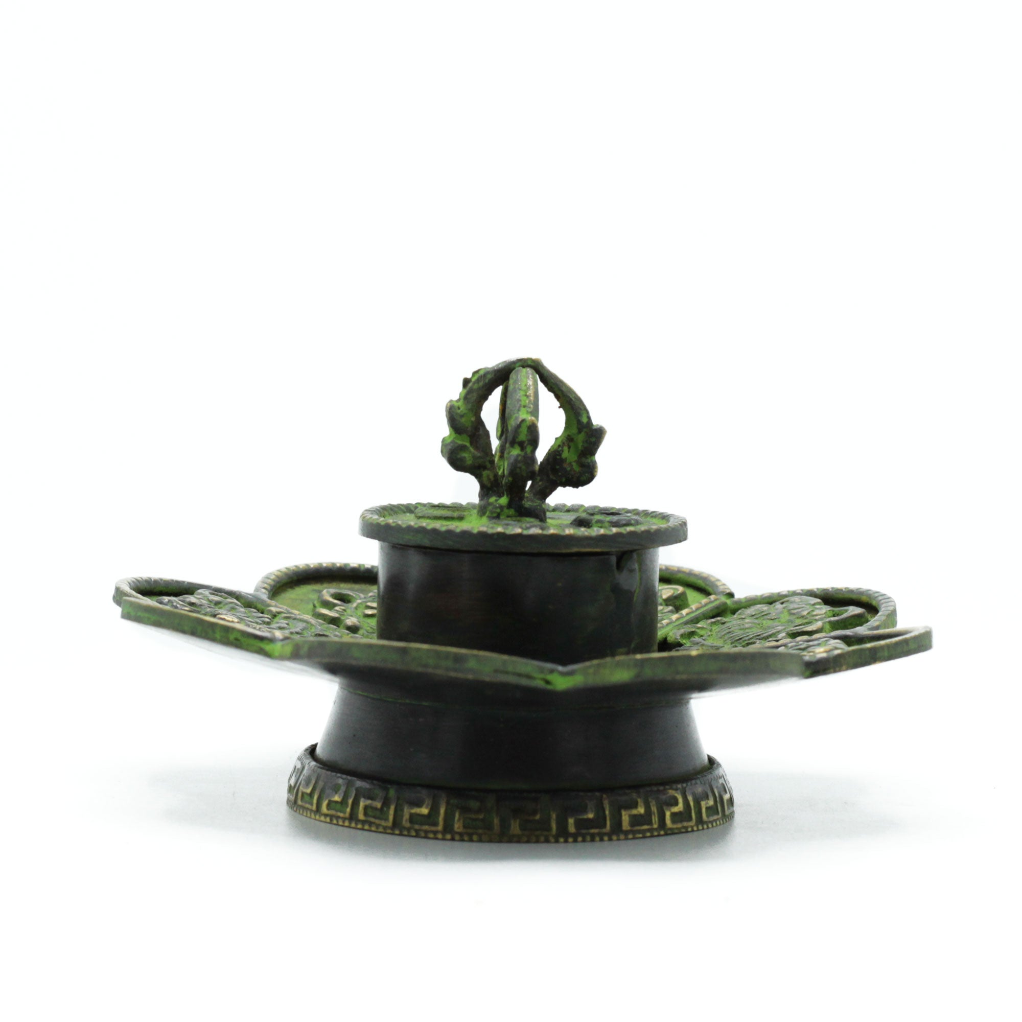 Brass Verdigris Tibetan Cone & Incense Holder - Eight Symbols From Witch, Please!