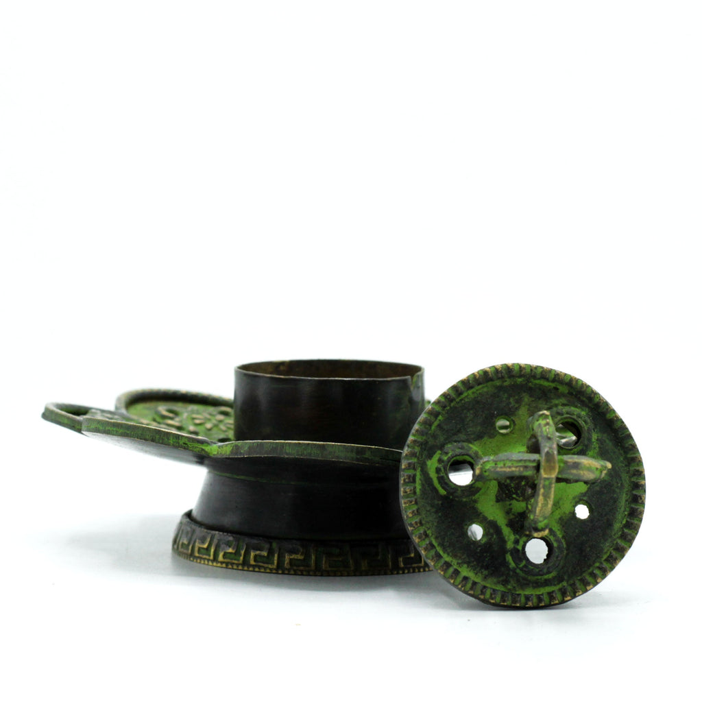 Brass Verdigris Tibetan Cone & Incense Holder - Eight Symbols From Witch, Please!