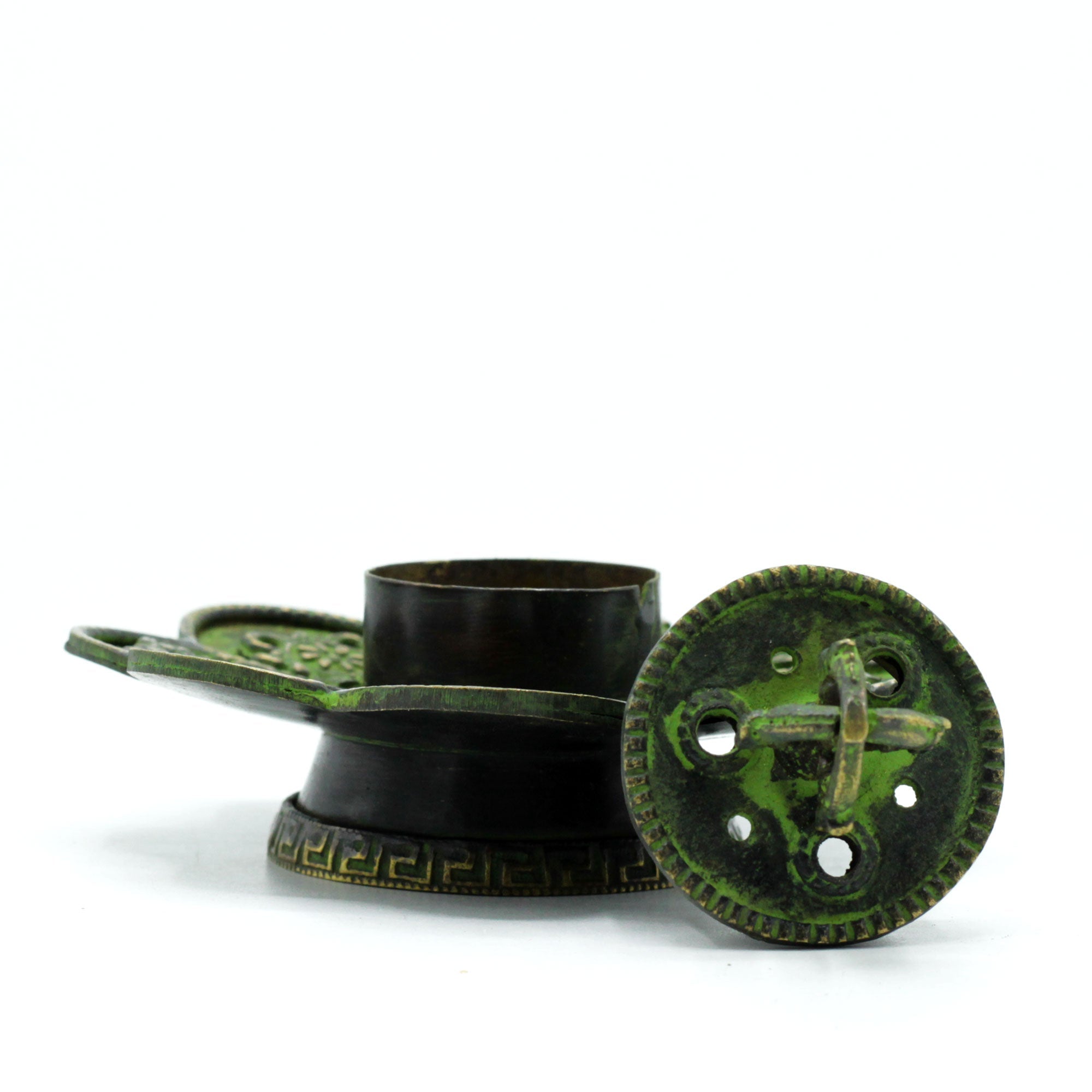 Brass Verdigris Tibetan Cone & Incense Holder - Eight Symbols From Witch, Please!
