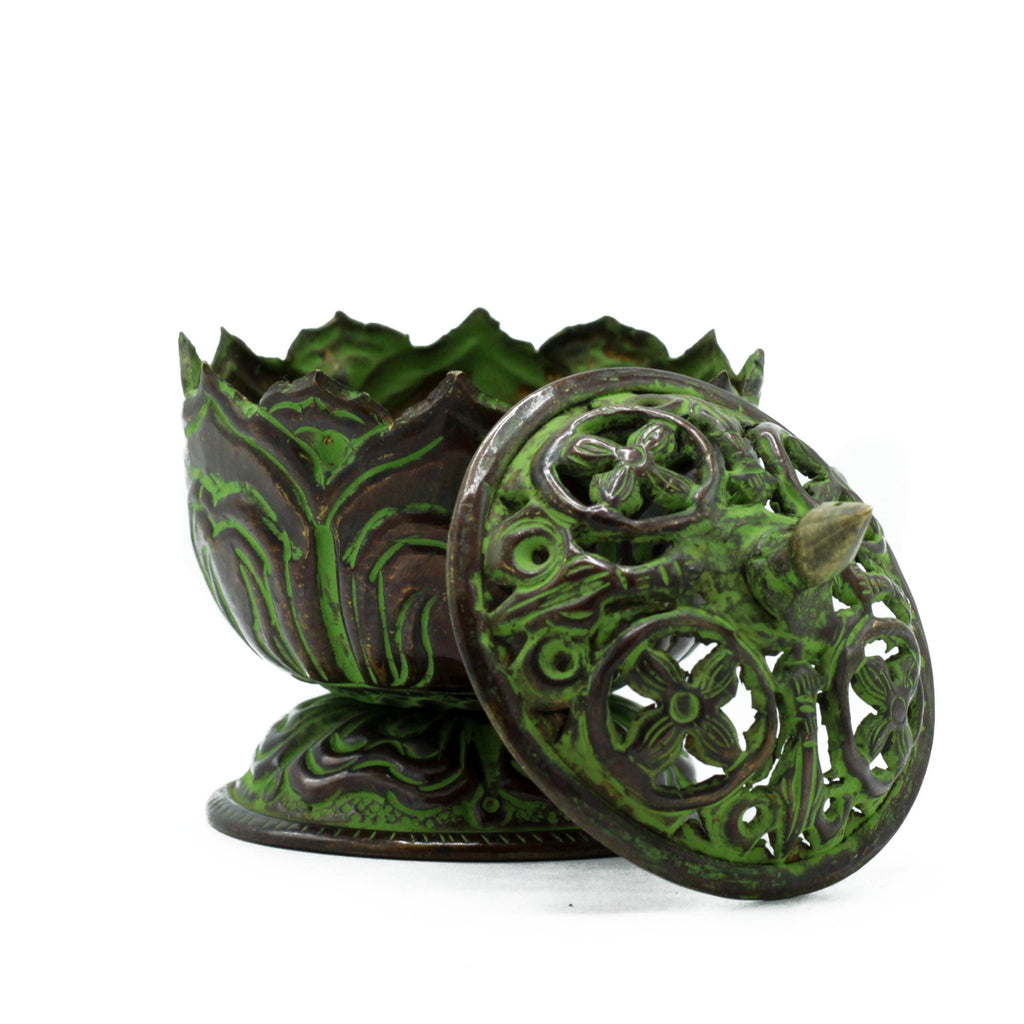Brass Verdigris Tibetan Incense Burner - Small Lotus From Witch, Please!