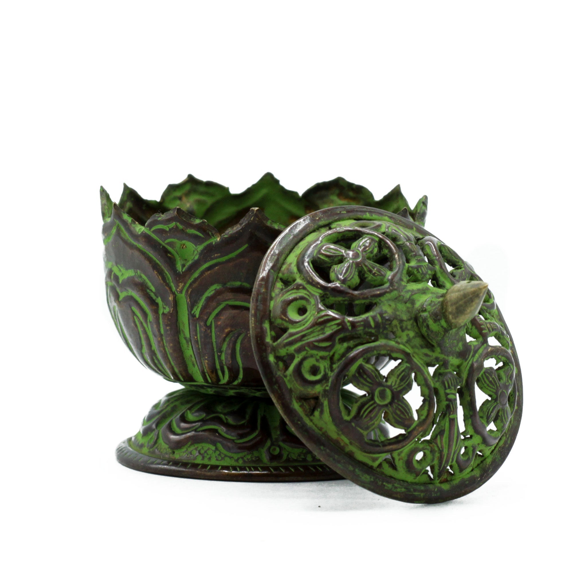 Brass Verdigris Tibetan Incense Burner - Small Lotus From Witch, Please!