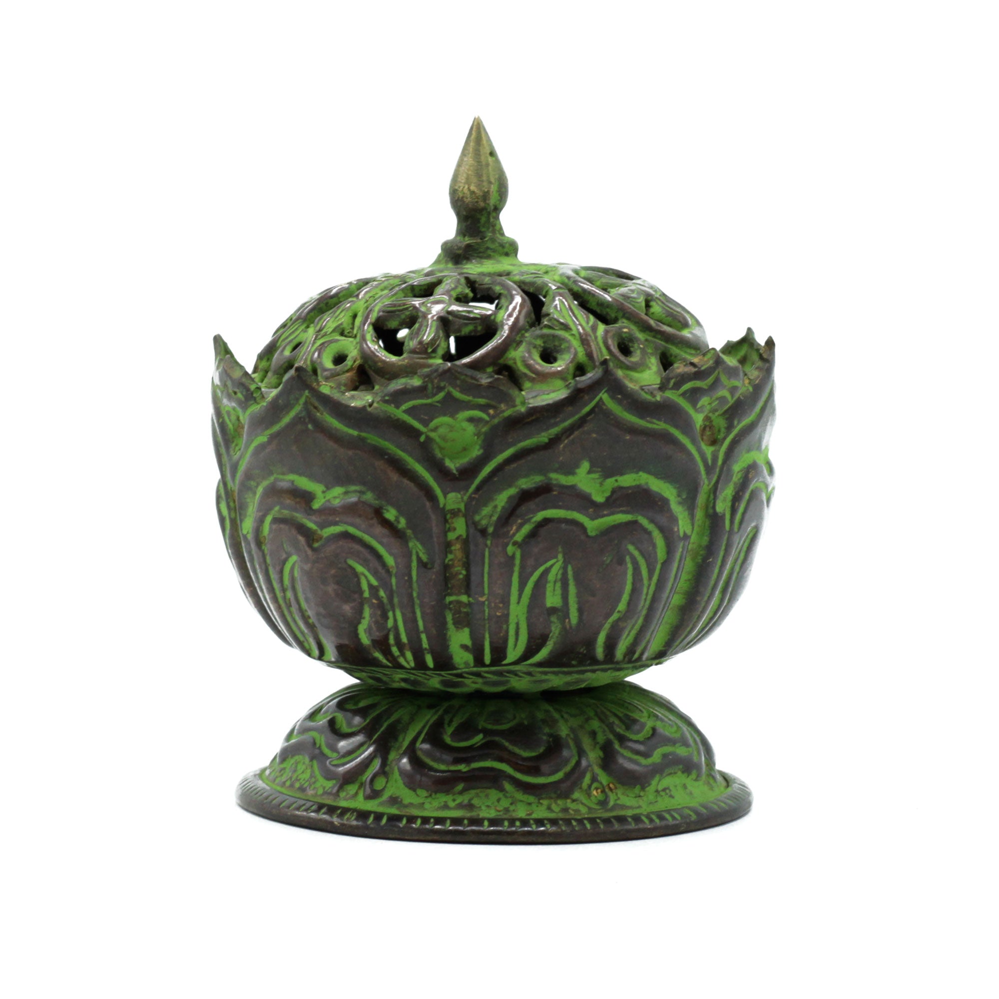 Brass Verdigris Tibetan Incense Burner - Small Lotus From Witch, Please!
