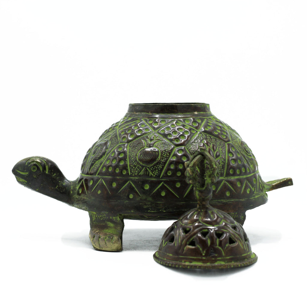 Brass Verdigris Tibetan Turtle Incense Holder - Lrg From Witch, Please!