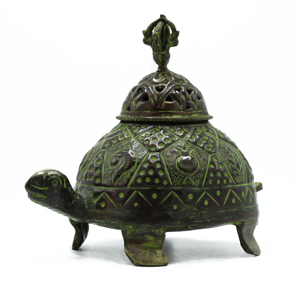 Brass Verdigris Tibetan Turtle Incense Holder - Lrg From Witch, Please!