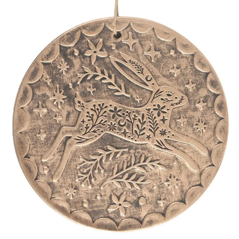 Bronze Effect Leaping Hare Terracotta Hanging Plaque