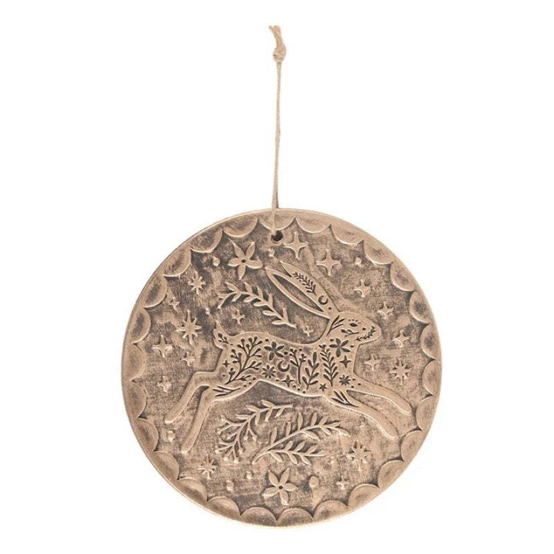Bronze Effect Leaping Hare Terracotta Hanging Plaque