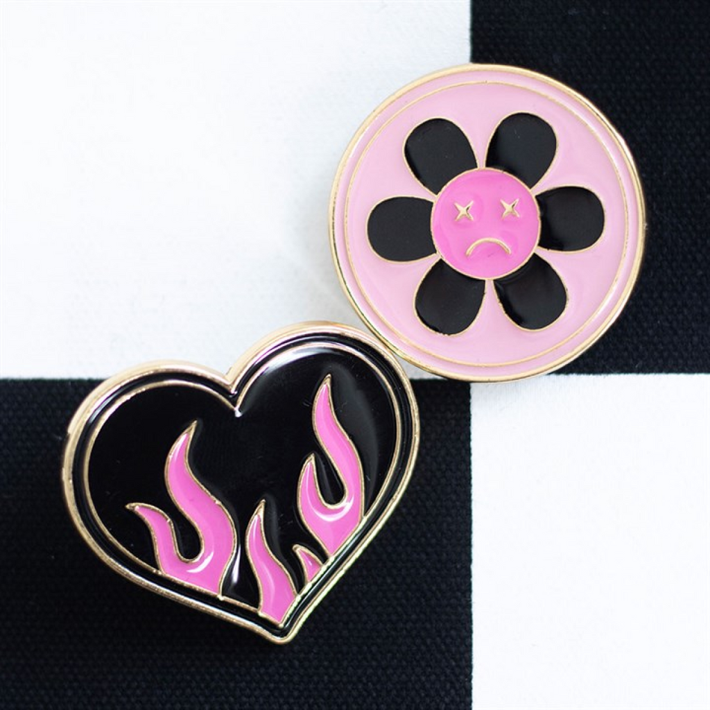 Burning Heart and Sad Flower Pin Badge Set