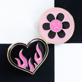 Burning Heart and Sad Flower Pin Badge Set