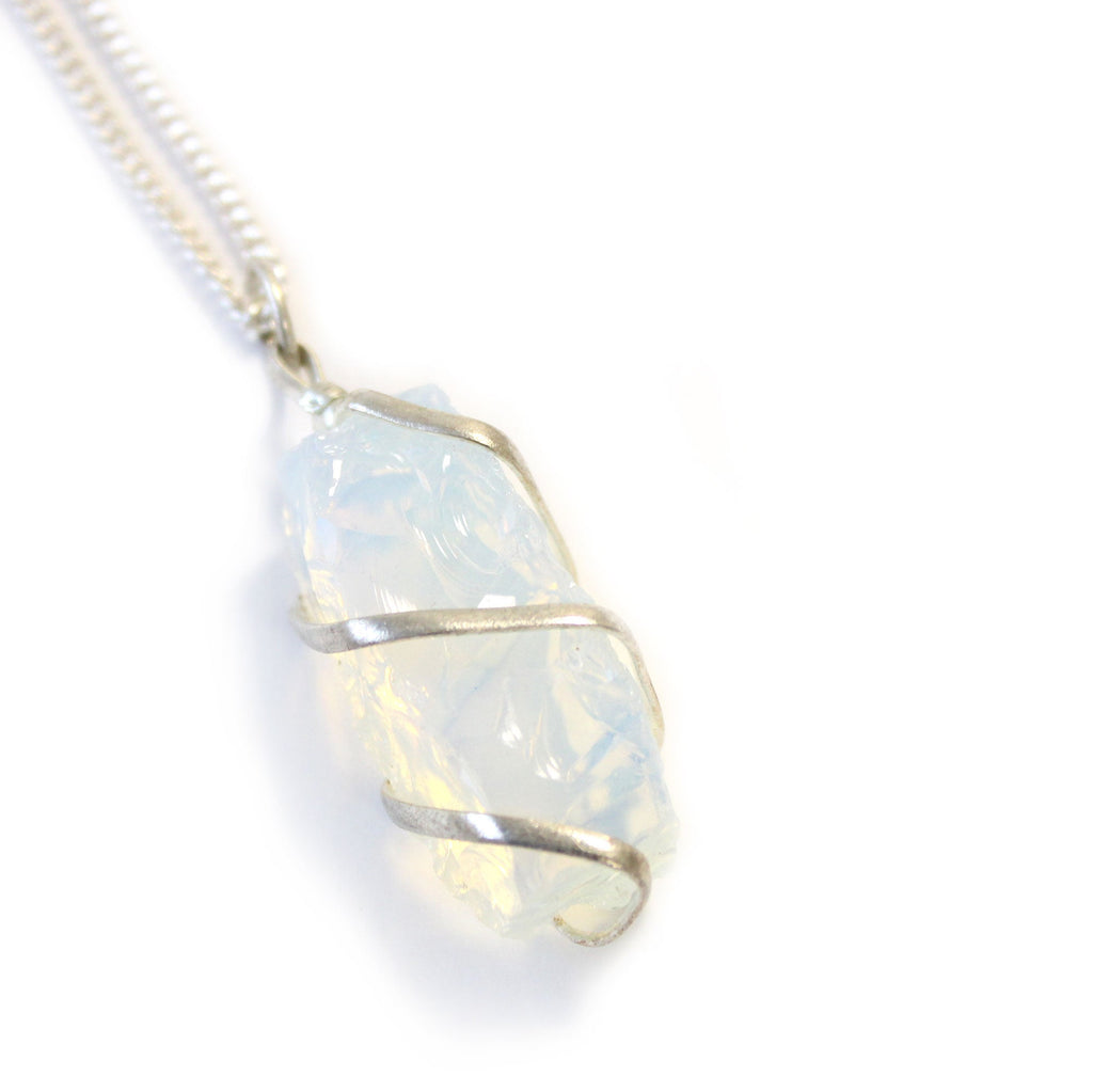 Cascade Wrapped Gemstone Necklace - Rough Opalite From Witch, Please!