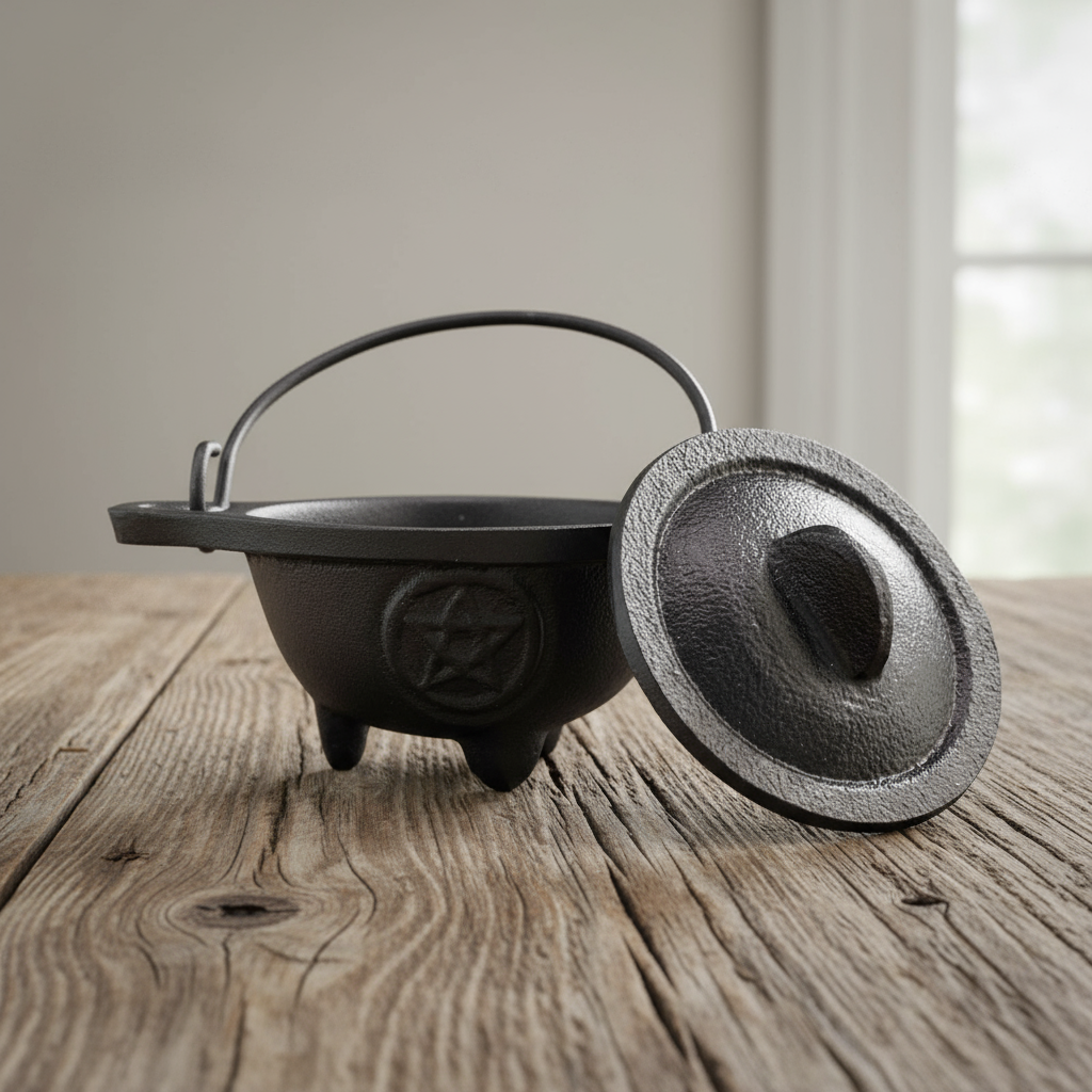 Cast Iron Cauldron with Pentagon 5x9cm Ritual Bowls and Cauldrons