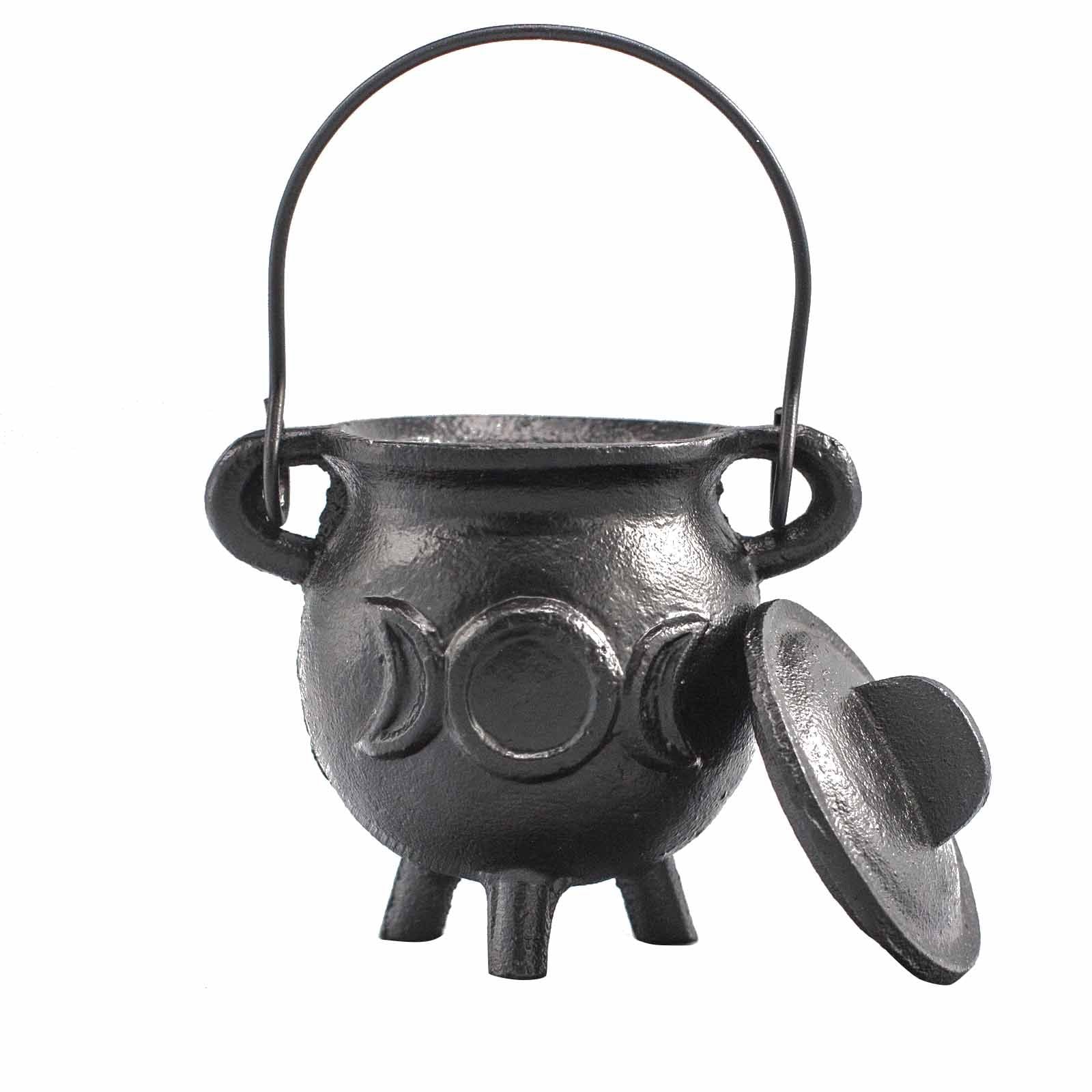 Cast Iron Cauldron with Triple Moon 6.5x13cm Ritual Bowls and Cauldrons