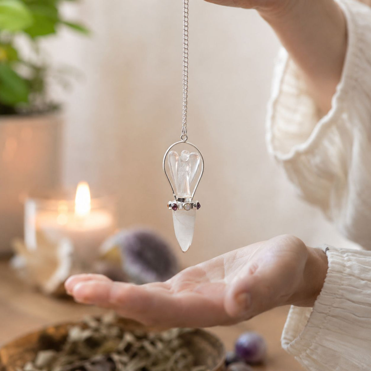 Celestial Guide - Two Piece Angel Pendulum - Chakra Band - Clear Quartz Special Gemstone Pendulums