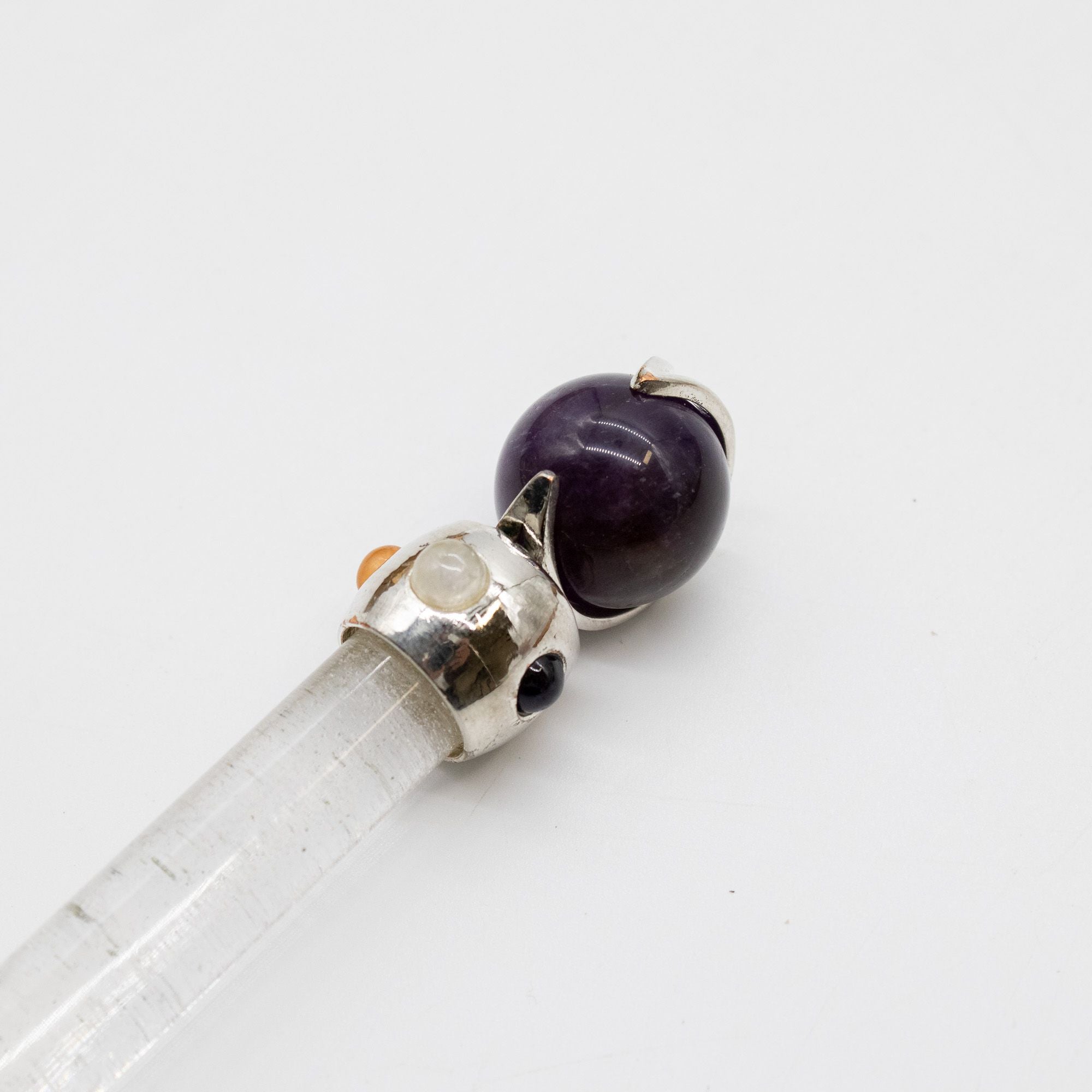 Celestial Prism Wand - Amethyst Moving Crystal Sphere Quartz Stem - 12cm Healing Wands