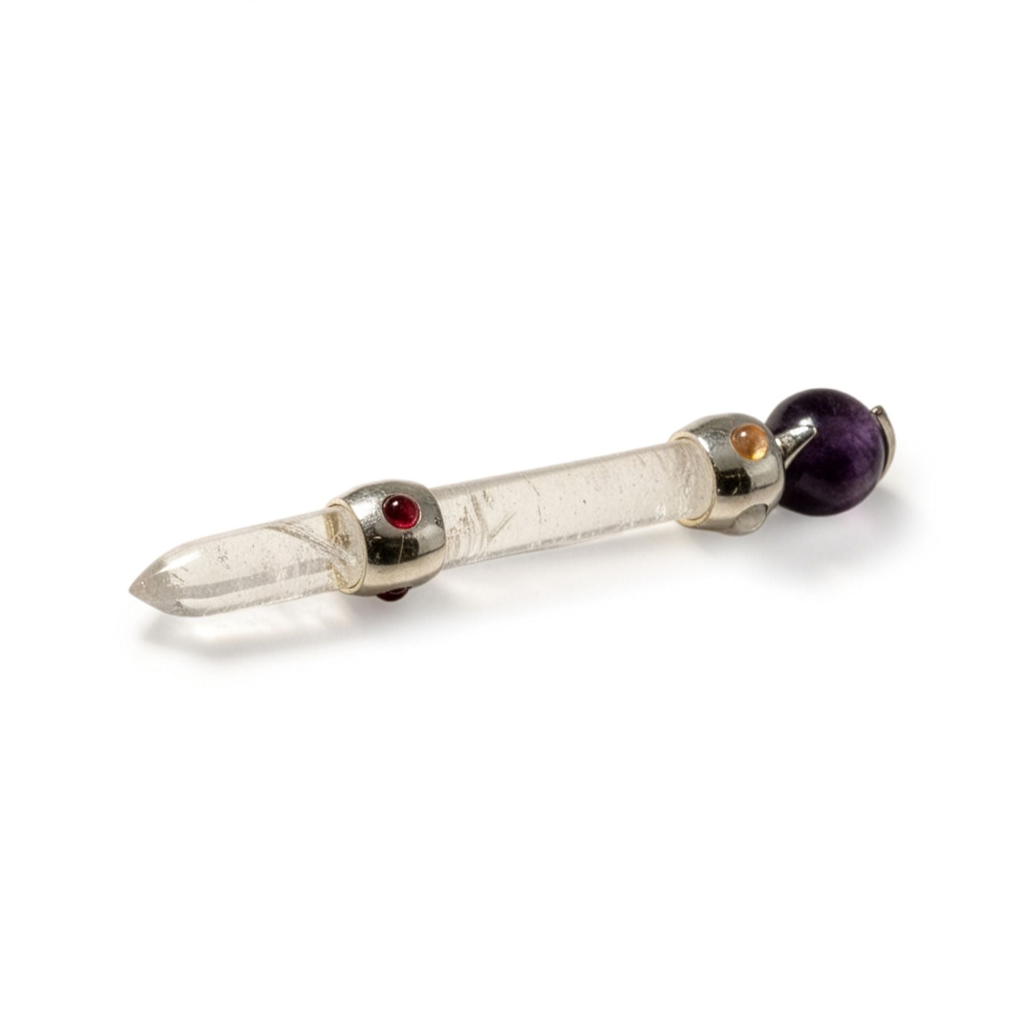 Celestial Prism Wand - Amethyst Moving Crystal Sphere Quartz Stem - 12cm Healing Wands