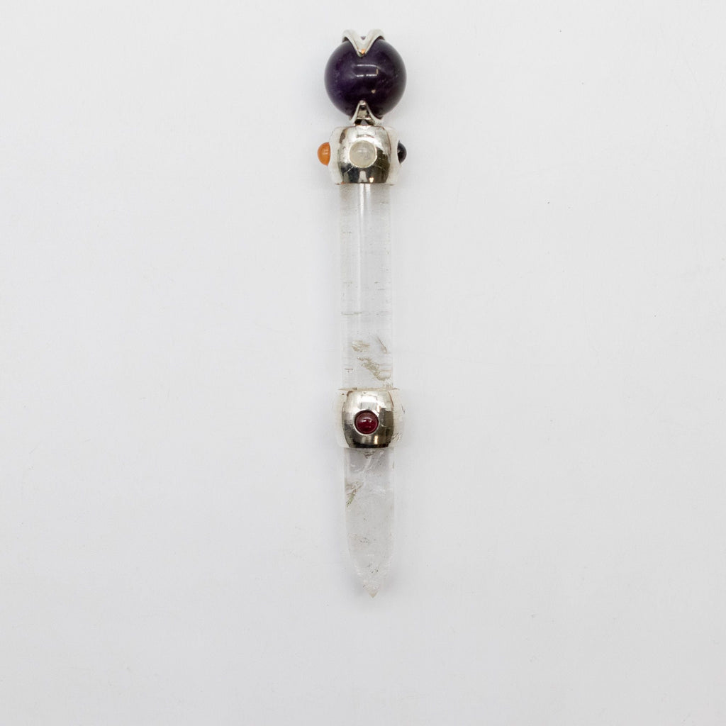 Celestial Prism Wand - Amethyst Moving Crystal Sphere Quartz Stem - 12cm Healing Wands