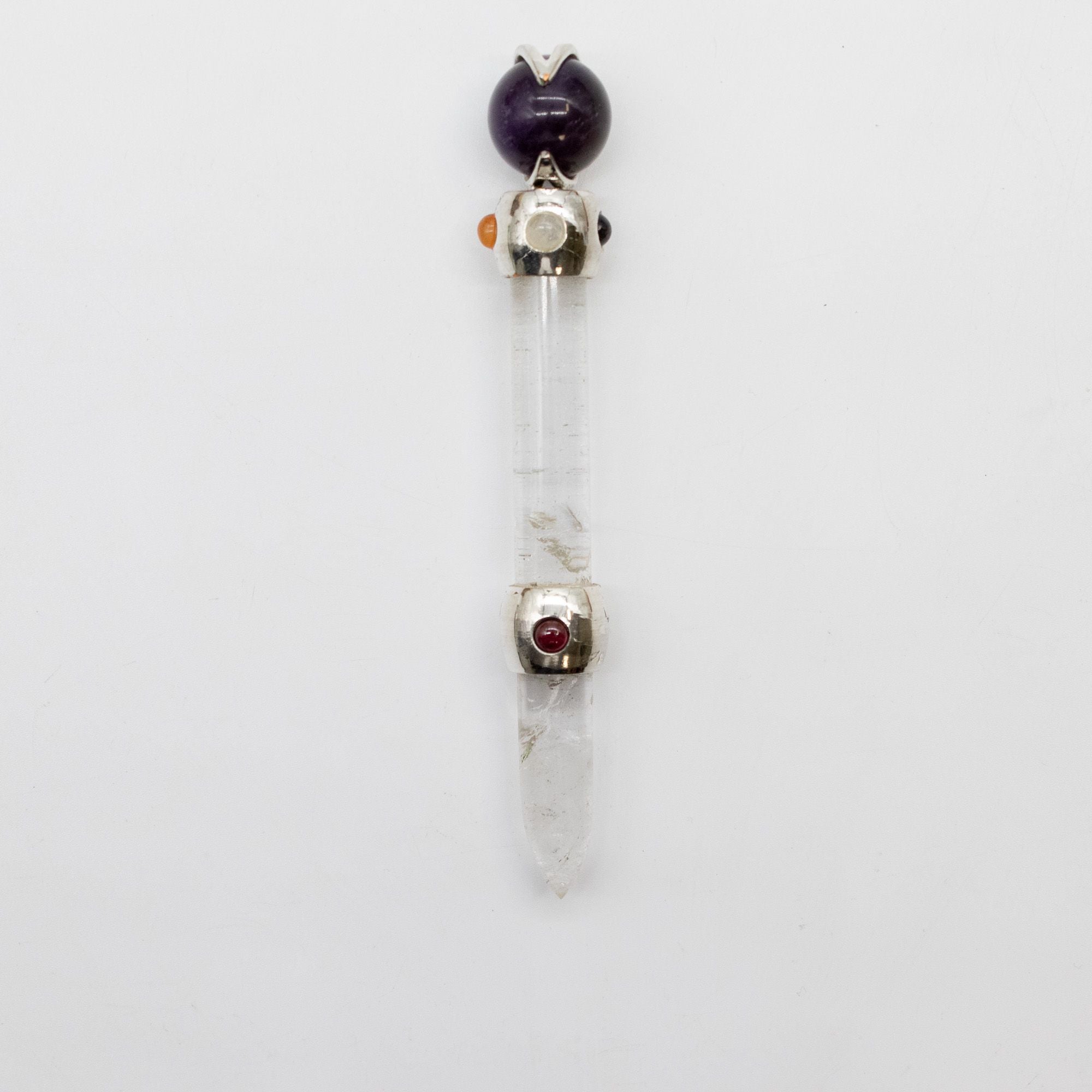 Celestial Prism Wand - Amethyst Moving Crystal Sphere Quartz Stem - 12cm Healing Wands