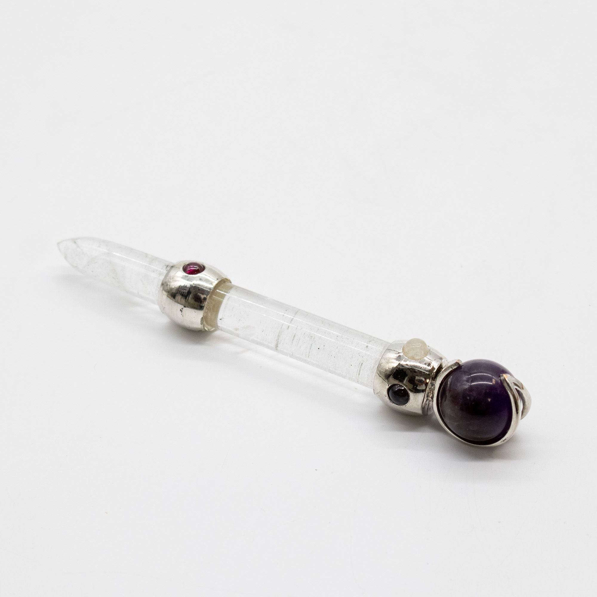 Celestial Prism Wand - Amethyst Moving Crystal Sphere Quartz Stem - 12cm Healing Wands