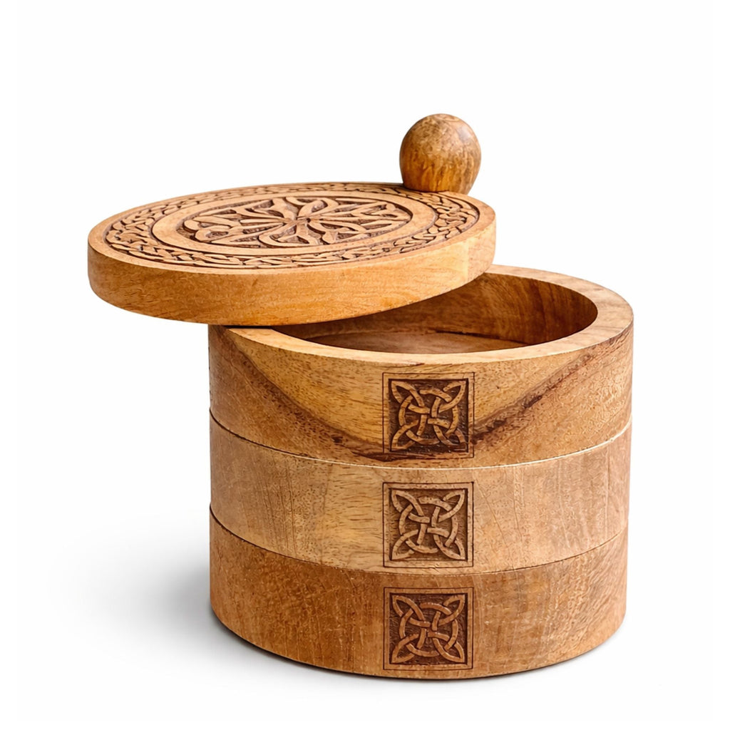 Celtic Carved 3 Tier Revolving Box Tarot Card Storage & Reading Boxes