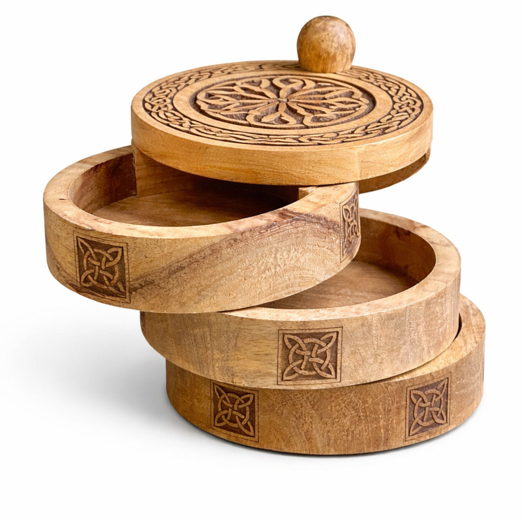 Celtic Carved 3 Tier Revolving Box Tarot Card Storage & Reading Boxes