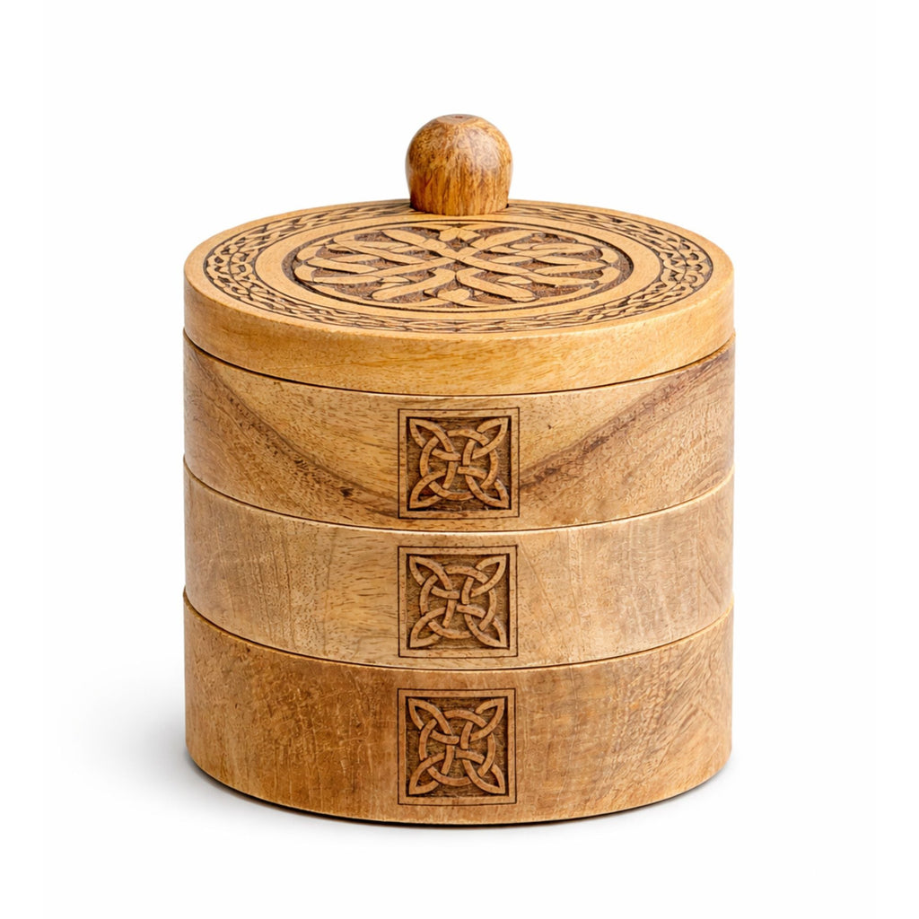 Celtic Carved 3 Tier Revolving Box Tarot Card Storage & Reading Boxes