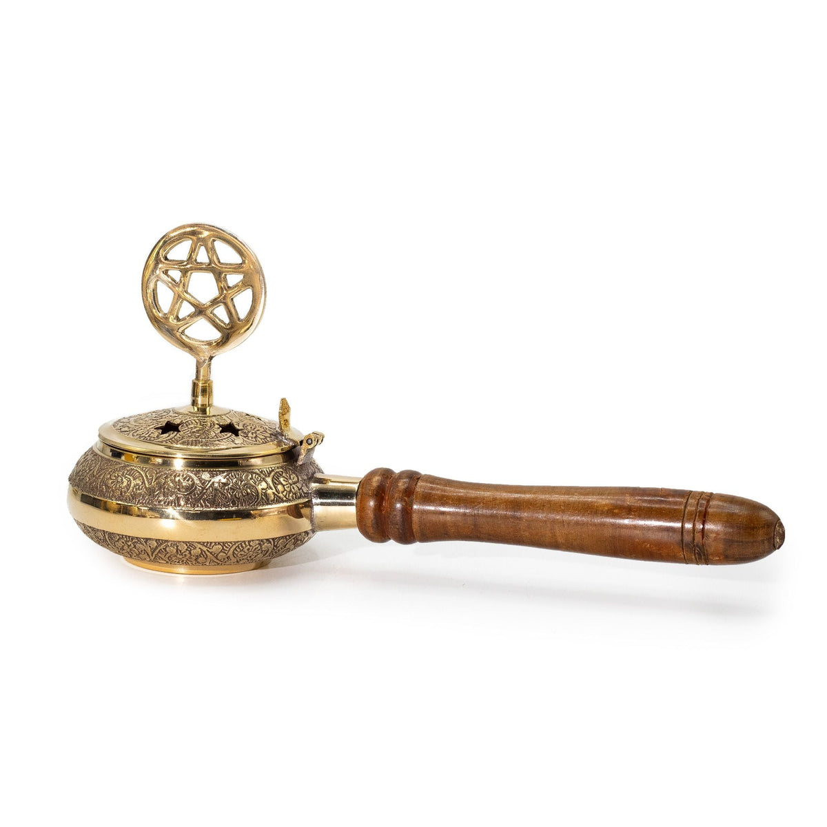 Censer Incense Burner with Wooden Handle - Pentagram Traditional Brass Burners