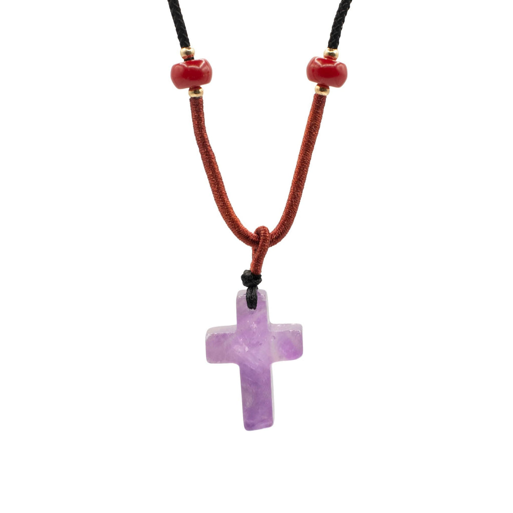 Cord Necklace Gemstone Pendant - Amethyst Cross Pendants