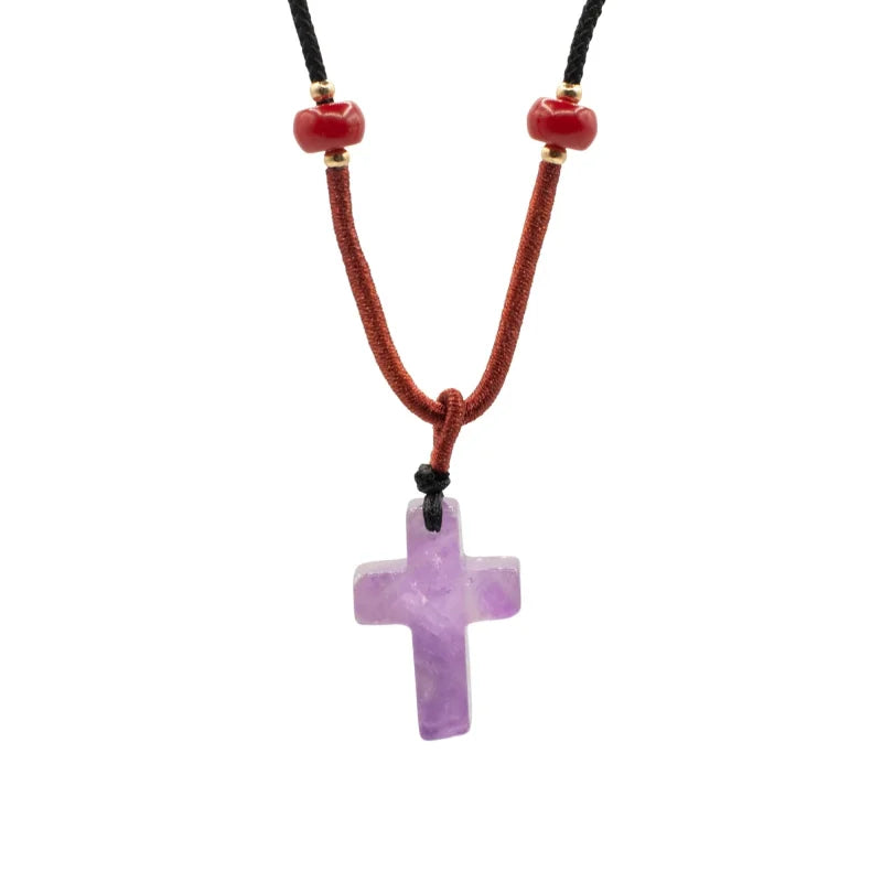 Cord Necklace Gemstone Pendant - Amethyst Cross Pendants