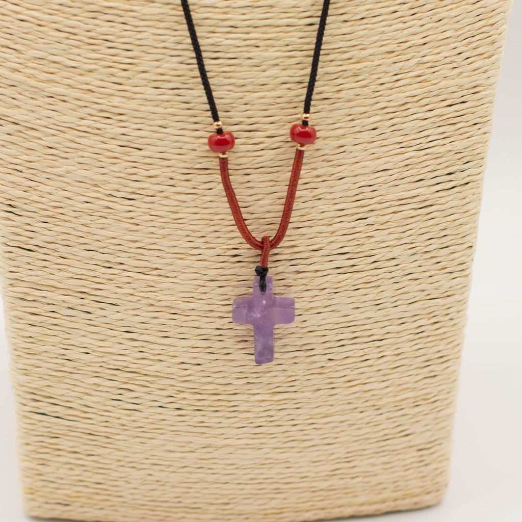 Cord Necklace Gemstone Pendant - Amethyst Cross Pendants