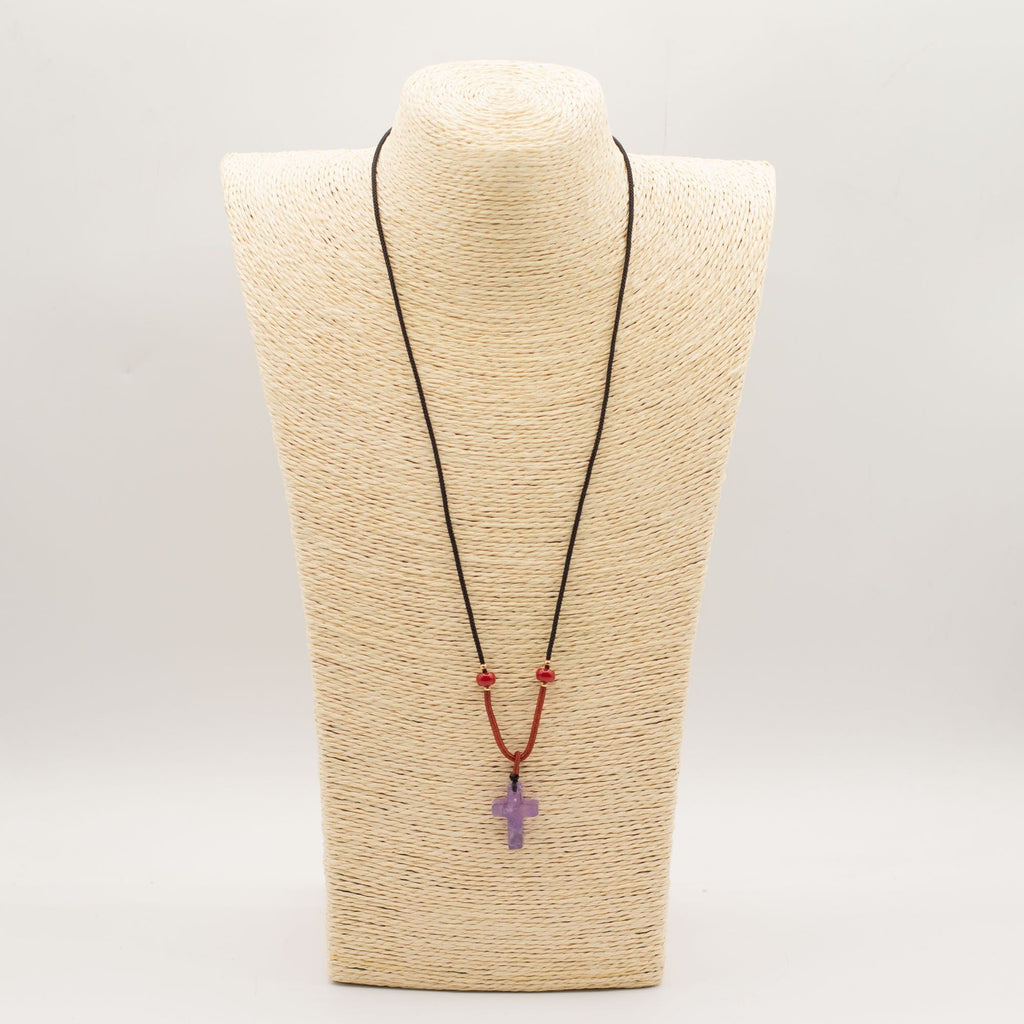 Cord Necklace Gemstone Pendant - Amethyst Cross Pendants
