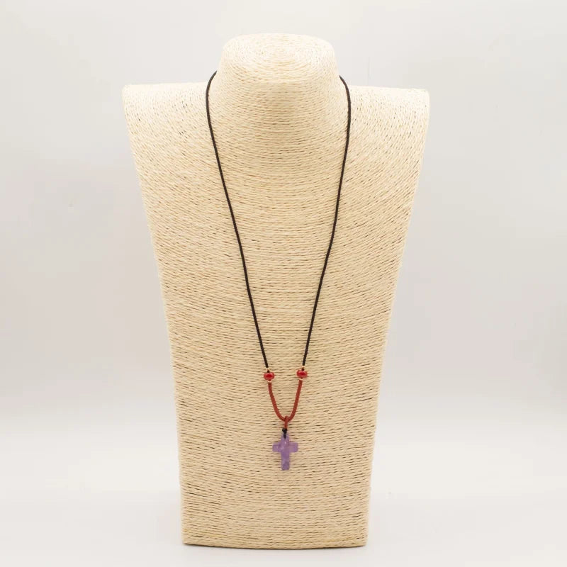 Cord Necklace Gemstone Pendant - Amethyst Cross Pendants