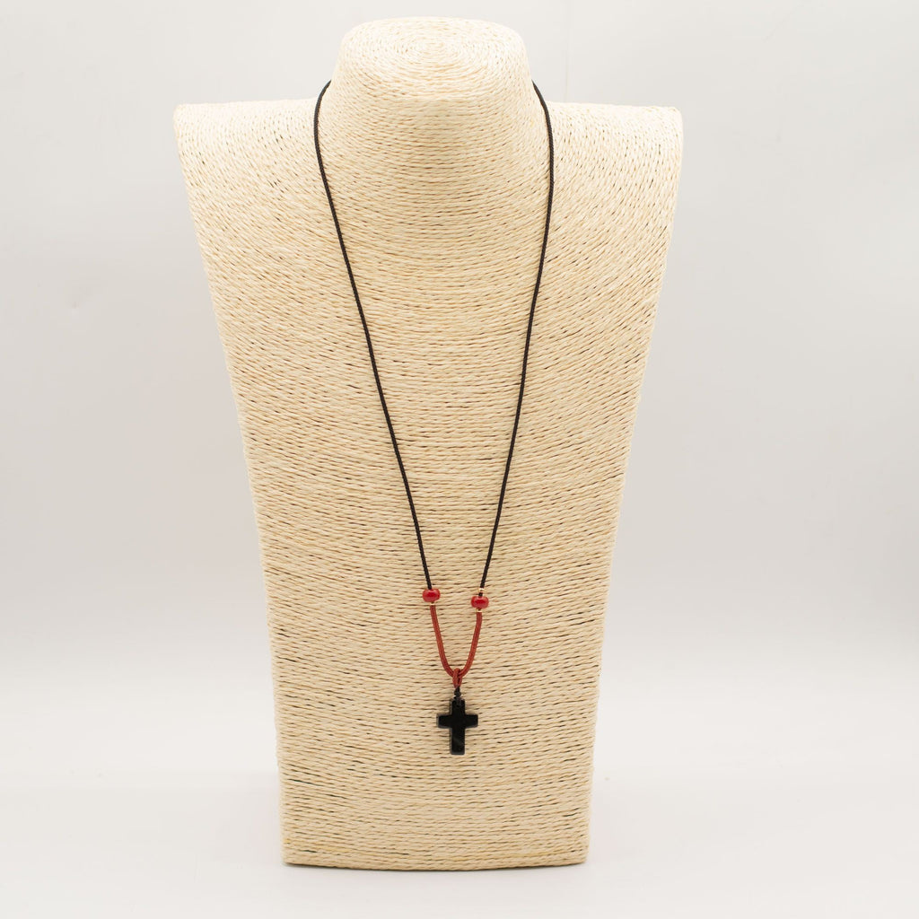 Cord Necklace Gemstone Pendant - Black Agate Cross Pendants