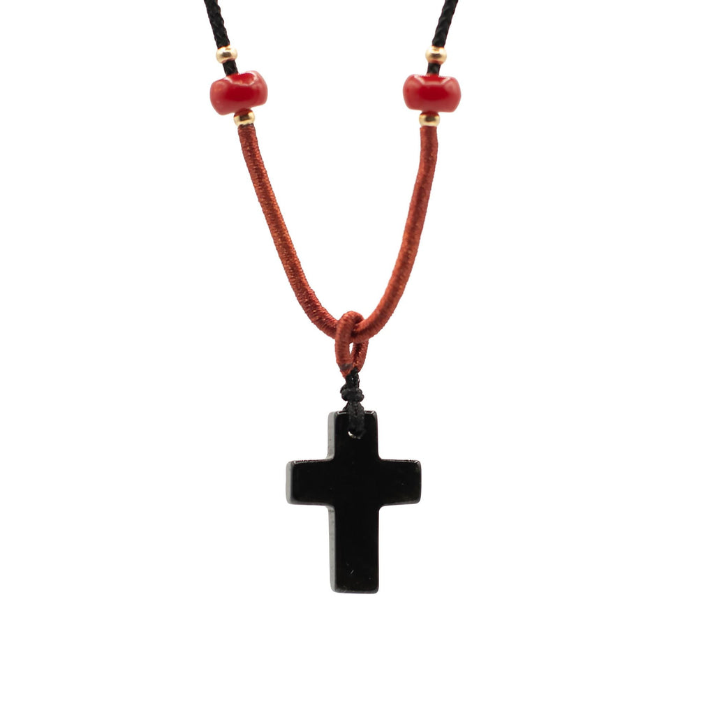 Cord Necklace Gemstone Pendant - Black Agate Cross Pendants