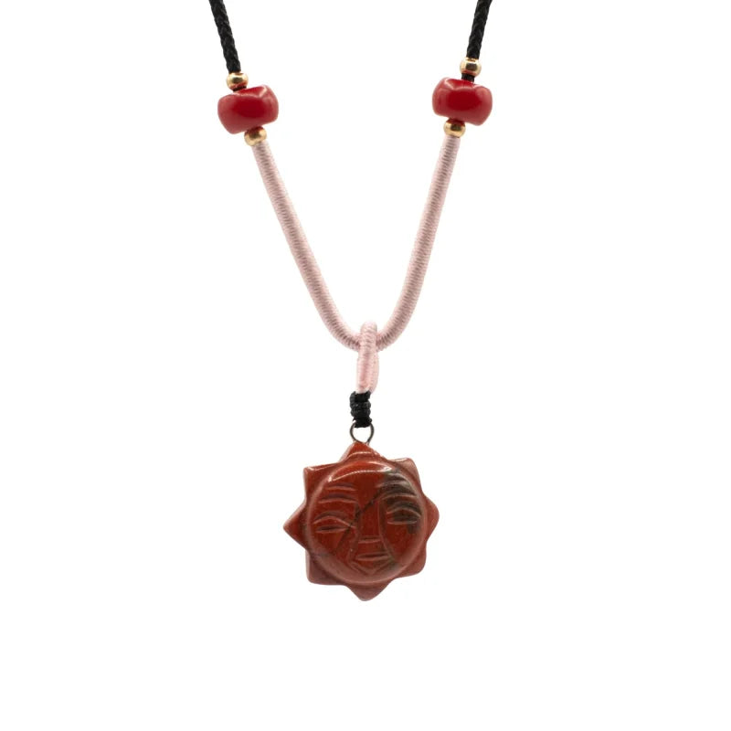 Cord Necklace Gemstone Pendant - Carnelian Sun Face Pendants