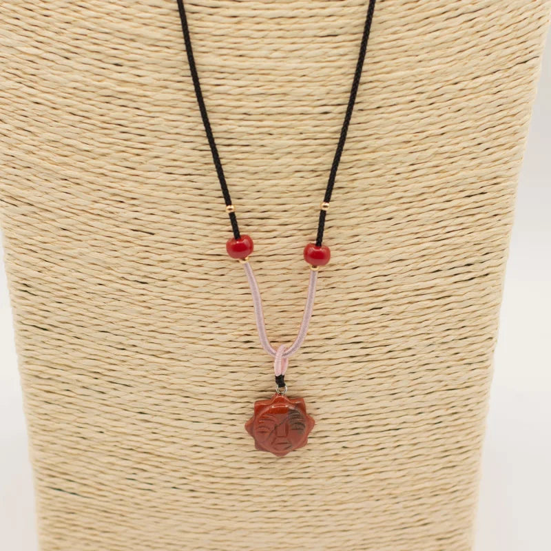 Cord Necklace Gemstone Pendant - Carnelian Sun Face Pendants