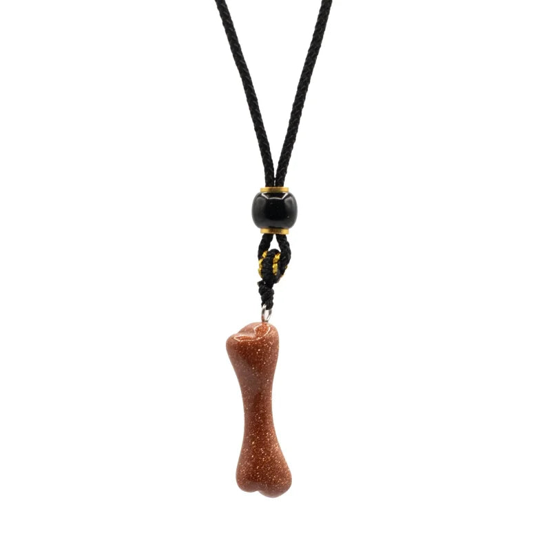 Cord Necklace Gemstone Pendant - Goldstone Bone Pendants