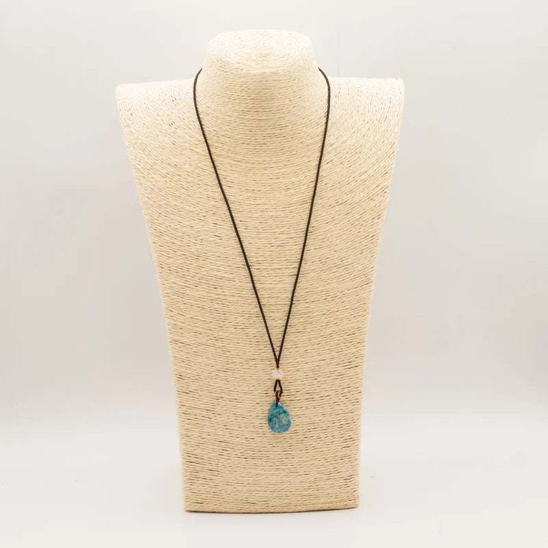 Cord Necklace Gemstone Pendant - Howlite Teardrop Pendants