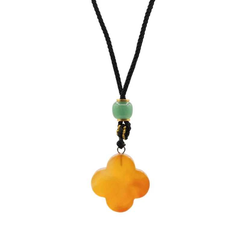 Cord Necklace Gemstone Pendant - Red Jade Clover Pendants