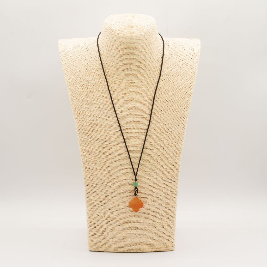 Cord Necklace Gemstone Pendant - Red Jade Clover Pendants