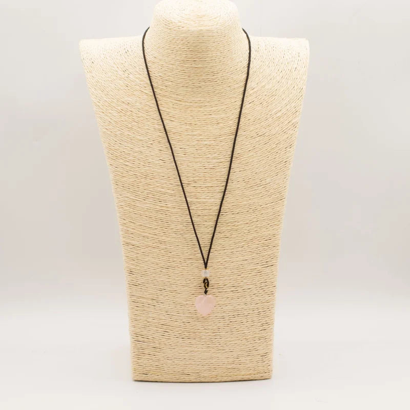 Cord Necklace Gemstone Pendant - Rose Quartz Heart Pendants