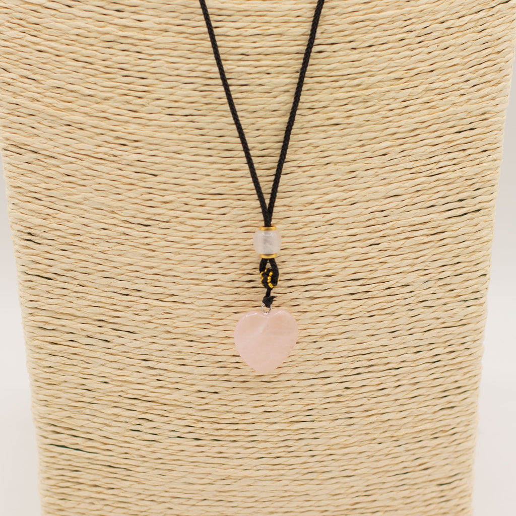 Cord Necklace Gemstone Pendant - Rose Quartz Heart Pendants