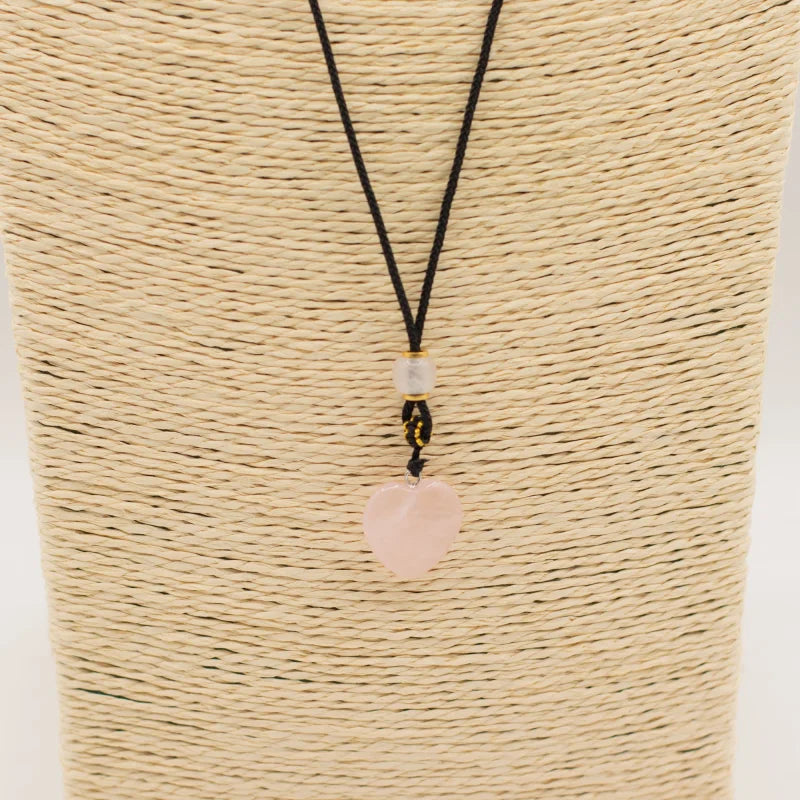 Cord Necklace Gemstone Pendant - Rose Quartz Heart Pendants