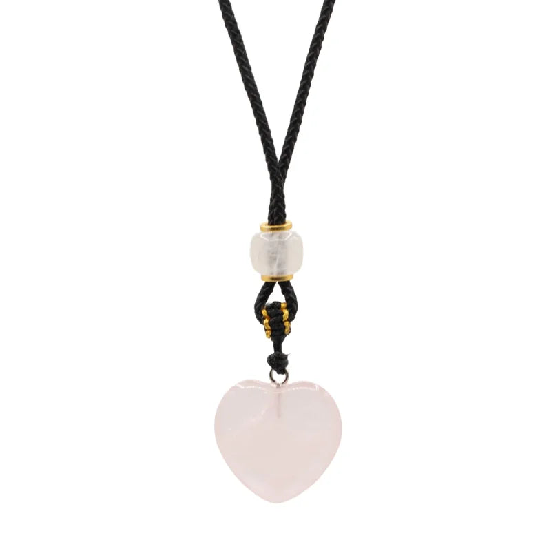 Cord Necklace Gemstone Pendant - Rose Quartz Heart Pendants