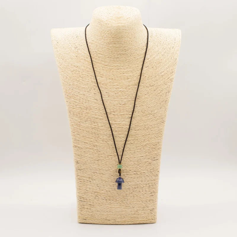Cord Necklace Gemstone Pendant - Sodalite Mushroom Pendants